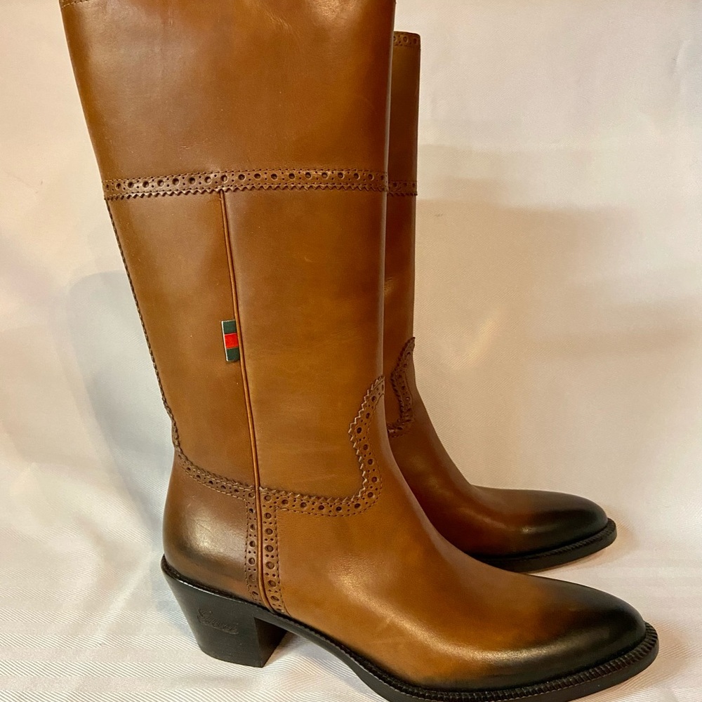 Rare NIB Gucci Brown Leather Ombré Cowboy Boots 7.5